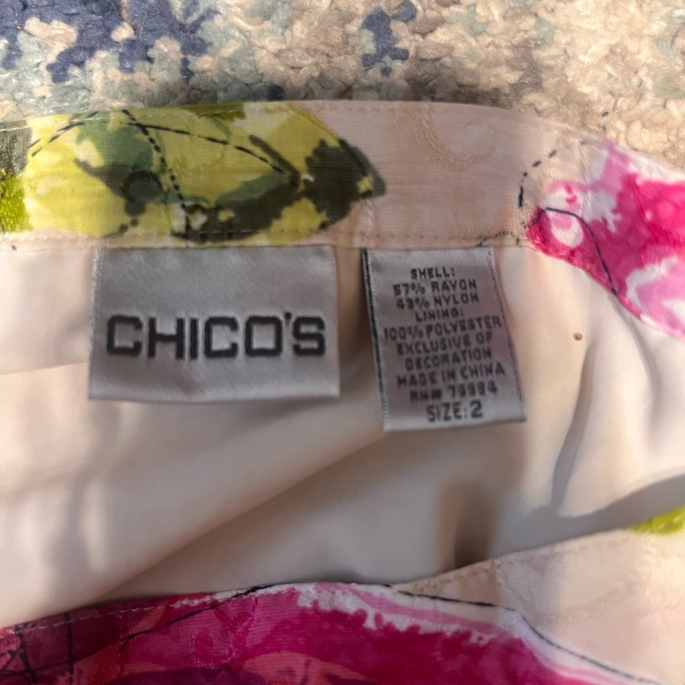 Chico’s Floral A-Line Skirt | Size 2 | Vibrant Pink & Green Print - Picture 3 of 3